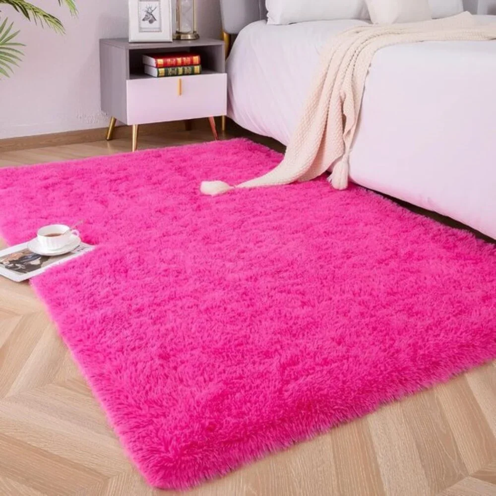 New 6x9 Hot Pink Plush Area Rug, Soft Shaggy Furry Carpet for Kids & Dorm Room